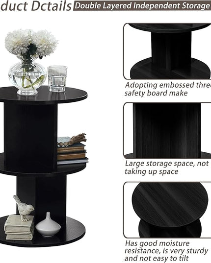 ECYIL Double Layered Independent Storage Rack, Full Circular Color Blocking Bookshelf, Suitable for Home, Office, Living Room, etc (black) - LeafyLoom