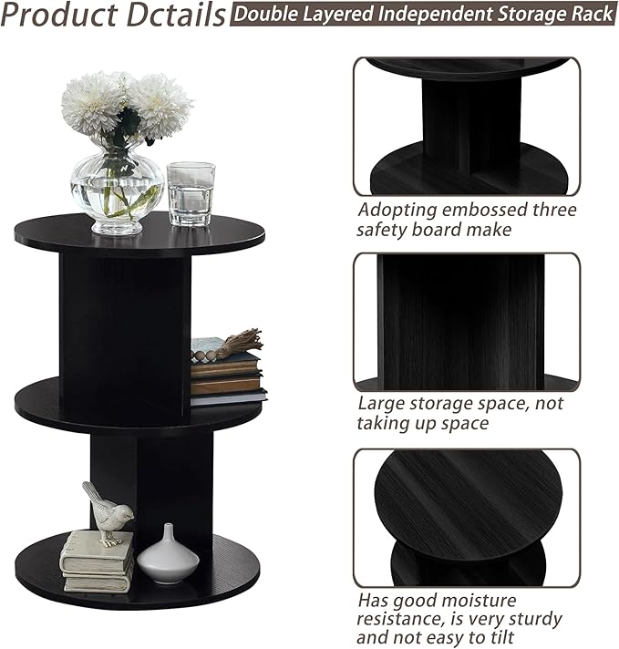 ECYIL Double Layered Independent Storage Rack, Full Circular Color Blocking Bookshelf, Suitable for Home, Office, Living Room, etc (black) - LeafyLoom