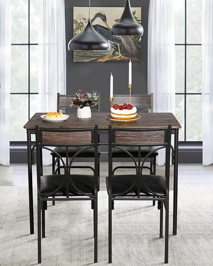 VECELO 5 Piece Kitchen Table Set for Dining Room,Dinette,Breakfast Nook,Industrial Style, Seating for four, Brown - LeafyLoom