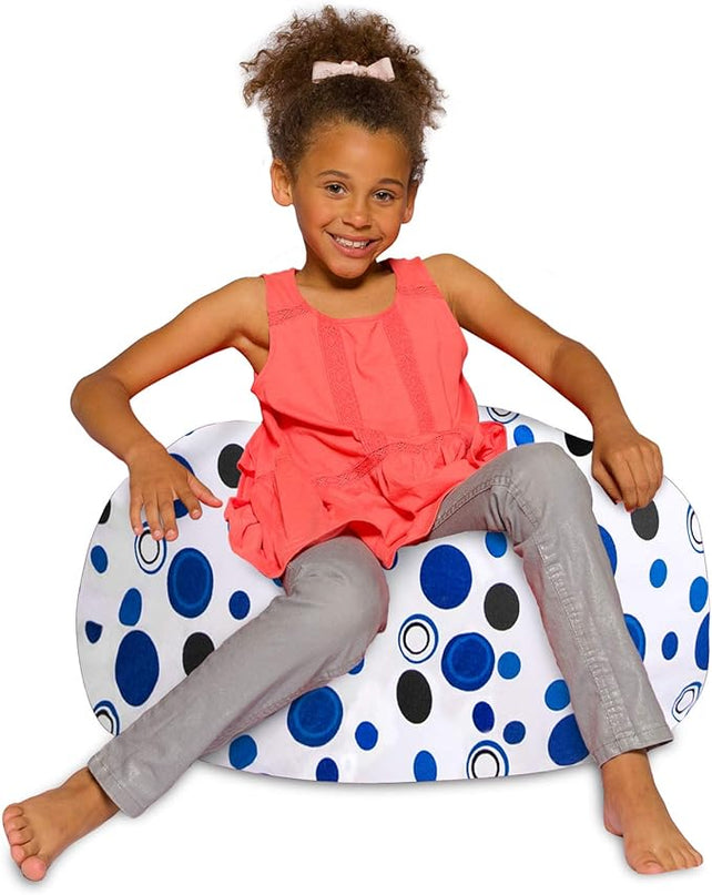 Posh Creations Bean Bag Chair for Kids, Teens, and Adults Includes Removable and Machine Washable Cover, Canvas Bubbles Blue and White, 27in - Medium - LeafyLoom