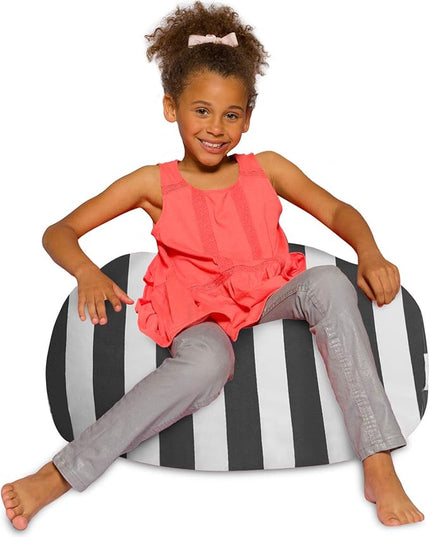 Posh Creations Bean Bag Chair for Kids, Teens, and Adults Includes Removable and Machine Washable Cover, Canvas Stripes Gray and White, 27in - Medium - LeafyLoom