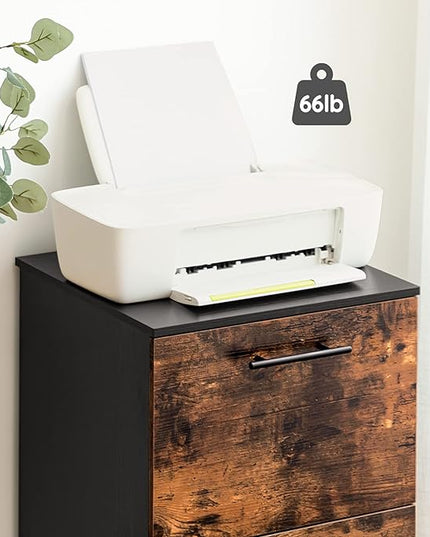 HOOBRO 2 Drawer Mobile File Cabinet, Rolling Printer Stand, Rolling Office Cabinet with 5 Wheels, Wooden Vertical Filing Cabinet fits A4/Letter Size for Home Office, Rustic Brown and Black BF03WJ01G1 - LeafyLoom