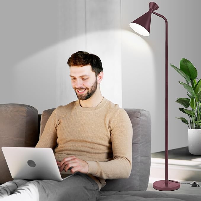 PARTPHONER Floor Lamp for Living Room, Modern Adjustable Metal Heads Standing Lamps, Simple Design Brown Floor Lamp with Foot Switch for Bedroom, Office, Kids Room, Reading, Working(Bulb Not Included) - LeafyLoom