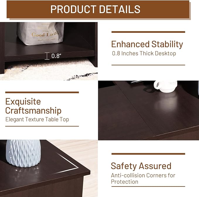FurnitureR 47.2-Inch L-Shaped Computer Desk Home Office Study Writing Corner Gaming Table Retro Design Work Station Space-Saving for Study Room Bedroom, Brown - LeafyLoom