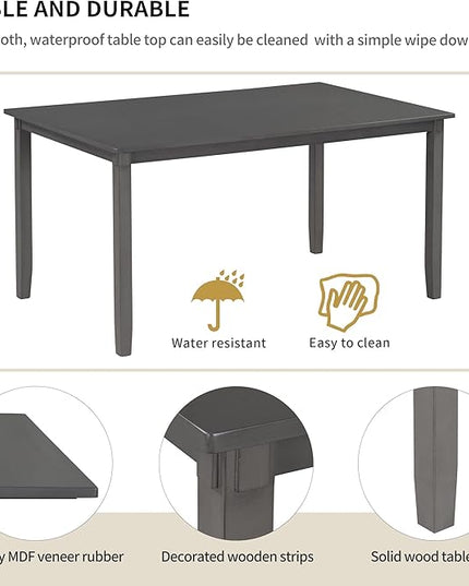 Dining Table Set for 6, Wood Rectangular Dining Table and 4 Fabric Chairs & Bench, 6-Piece Kitchen Table Set for Dining Room and Living Room, Charcoal Grey - LeafyLoom