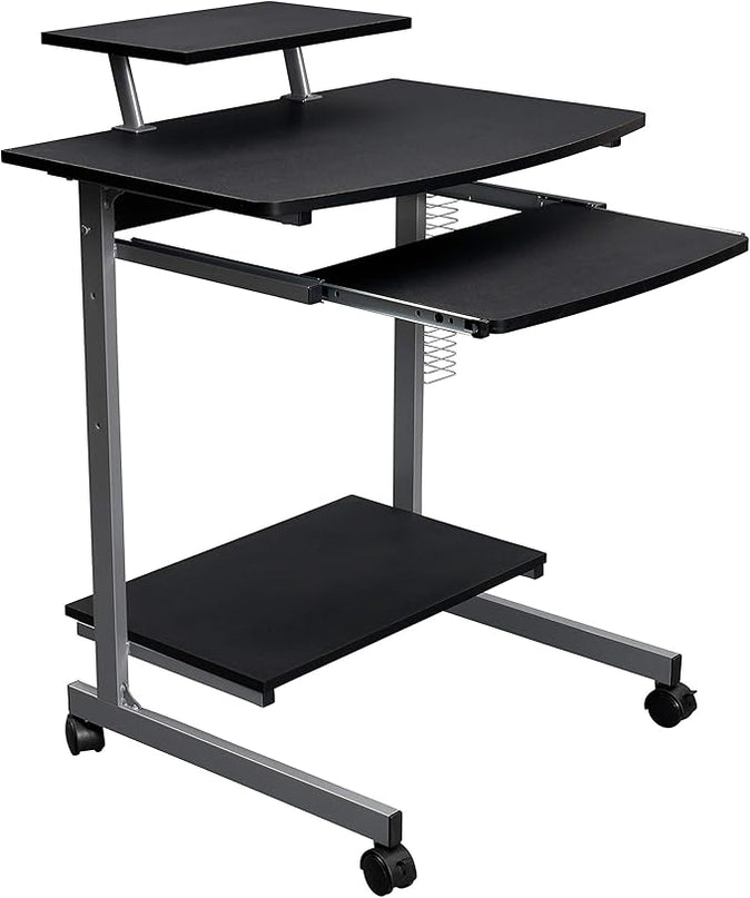Techni Mobili Compact Computer Cart With Storage, Graphite - LeafyLoom