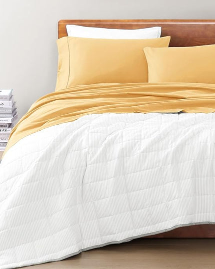 LANE LINEN 100% Organic Cotton King Bed Set, 4-Piece Cotton Bed Sheets, Crisp Percale Weave, Ultra Soft Bedding Sets & Collections, Breathable, 15" King Size Sheets Deep Pocket Set - Cocoon - LeafyLoom