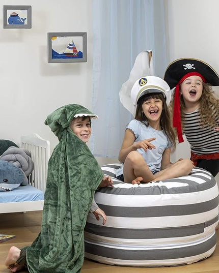 2 Sizes in 1 Stuffed Animal Storage Bean Bag Chair Cover for Kids & Adults | Washable XL Stuffie Seat | 100% Cotton | Pouf Organizer for Plush Toys, Linens, Quilts & Pillows | Royal Grey - LeafyLoom