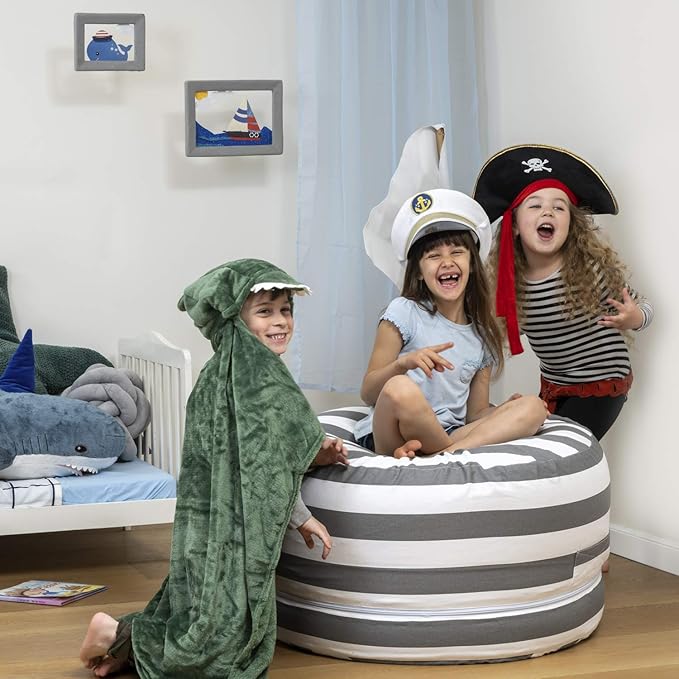 2 Sizes in 1 Stuffed Animal Storage Bean Bag Chair Cover for Kids & Adults | Washable XL Stuffie Seat | 100% Cotton | Pouf Organizer for Plush Toys, Linens, Quilts & Pillows | Royal Grey - LeafyLoom