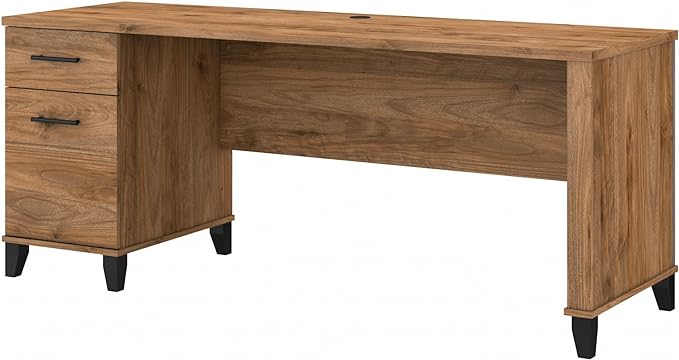 Bush Furniture Somerset Computer Drawers | Office Home Workspace | Large Desk, 72W, Fresh Walnut - LeafyLoom