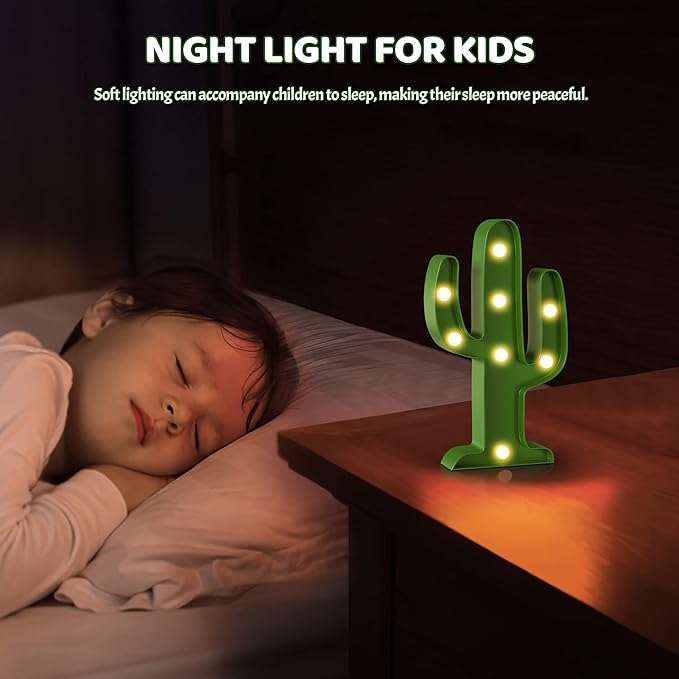 Green Cactus Decor, Mexican Party Decorations, Battery Powered Cactus Night Light for Kids, Western Decor, Kids Room Decor, Fiesta Party Decorations, Cinco De Mayo Party Decorations - LeafyLoom