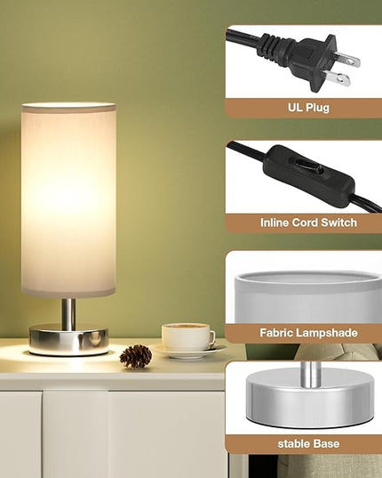 Small Table Lamp for Bedroom - Bedside Lamps for Night Stands, Minimalist Nightstand Light Lamp, Desk Lamps for Reading Room, Kids Room, Living Room, Office, Dorm - LeafyLoom