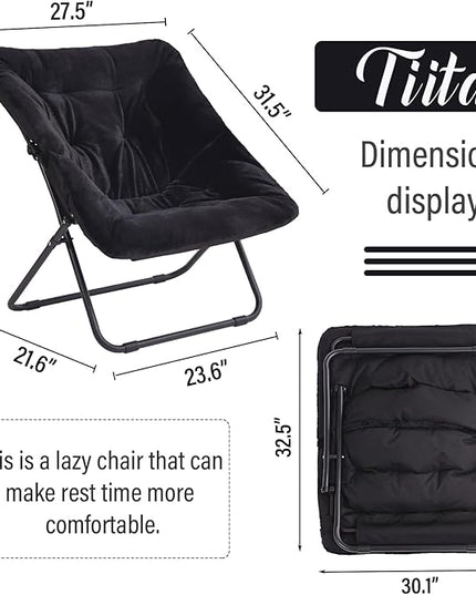 Tiita Comfy Saucer Chair, Soft Faux Fur Oversized Folding Accent Chair, Lounge Lazy Chair for Kids Teens Adults, Metal Frame Moon Chair for Bedroom, Living Room, Dorm Rooms - LeafyLoom