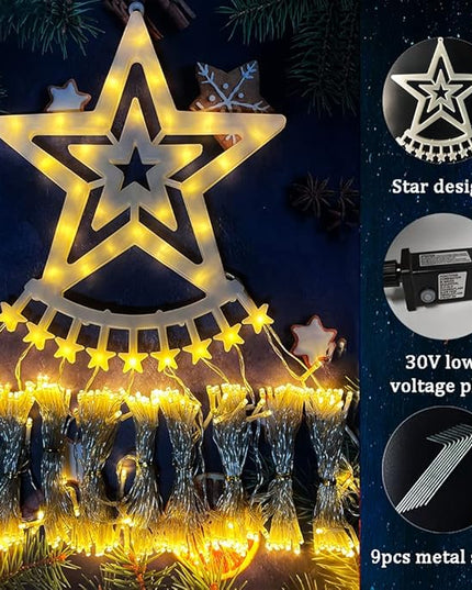 Christmas Lights Outdoor, Aokudoni 12.6ft 8-Lighting Modes Waterfall Lights for Christmas, Outdoor Christmas Decorations for Yard, Christmas Lights for Tree House Holiday Party, Warm White Aokudoni