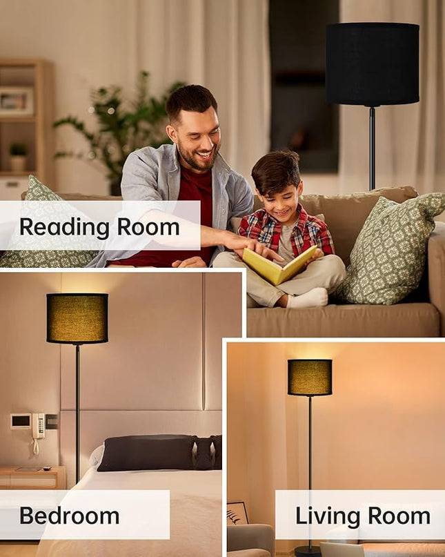 BoostArea Boho Floor Lamp, Black Metal, 58-Inch Tall, LED Bulb Included, Easy Assembly, Energy-Saving, 3 Dimming Levels, Premium Black Lampshade, Foot Switch, Compatible with Smart Devices - LeafyLoom