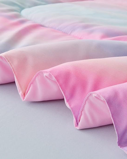 Wajade Girls Pink Comforter Set Bed in A Bag Twin Size 7 Piece 3D Colorful Tie Dye Pink Rainbow Bedding Set for Teens Girls (1 Comforter, 1 Flat Sheet, 1 Fitted Sheet, 2 Pillowcase and 2 Pillow Sham) - LeafyLoom