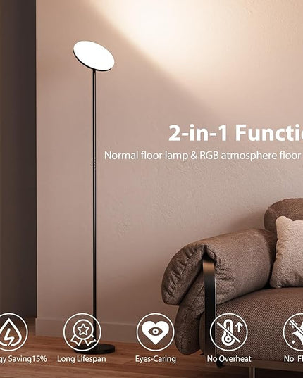 Dimunt Floor Lamp, 36W/3600LM Super Bright LED Floor Lamps, RGB Modern Standing Lamp with Remote and Button Control, 3000K-6500K Dimmable Tall Lamp for Living Room, Bedroom, Game Room, RGB Corner Lamp - LeafyLoom