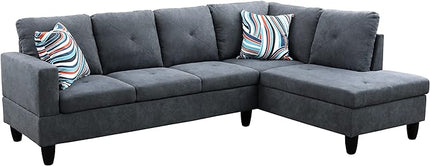 ROOMTEC L Shape Sectional Sofa Set, 5 Seat Upholstered Corner Couch with Storage Ottoman & Right Chaise Lounge, Luxurious Flannelette Tufted Cushions, for Living Room, Apartment, Dark Grey - LeafyLoom