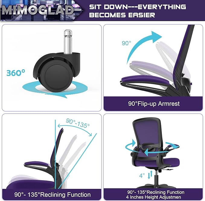 Office Chair, Ergonomic Desk Chair with Adjustable Lumbar Support, High Back Mesh Computer Chair with Flip-up Armrests-BIFMA Passed Task Chairs, Executive Chair for Home Office - LeafyLoom