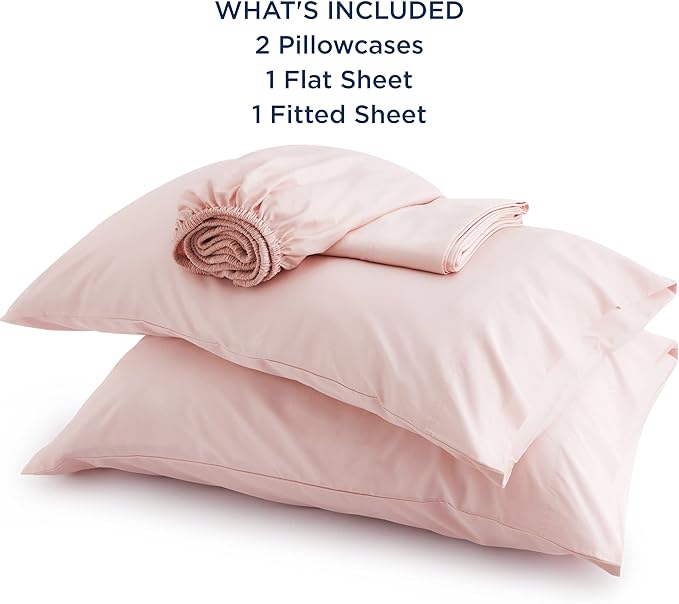 Bedsure Queen Sheets, Rayon Derived from Bamboo, Queen Cooling Sheet Set, Deep Pocket Up to 16", Breathable & Soft Bed Sheets, Hotel Luxury Silky Bedding Sheets & Pillowcases, Pink - LeafyLoom