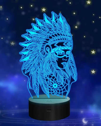 Native American Gifts, 3D Figure Night light Illusion Lamp for Home Decor and Room Decorations, Creative Birthday Xmas Holiday Gifts with 16 Colors Changing & Remote Control & Dimmable Function - LeafyLoom