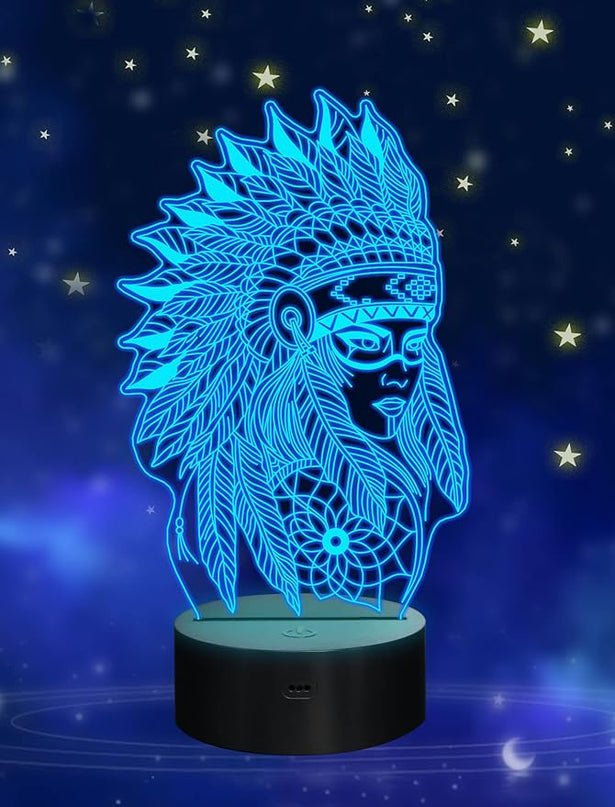 Native American Gifts, 3D Figure Night light Illusion Lamp for Home Decor and Room Decorations, Creative Birthday Xmas Holiday Gifts with 16 Colors Changing & Remote Control & Dimmable Function - LeafyLoom