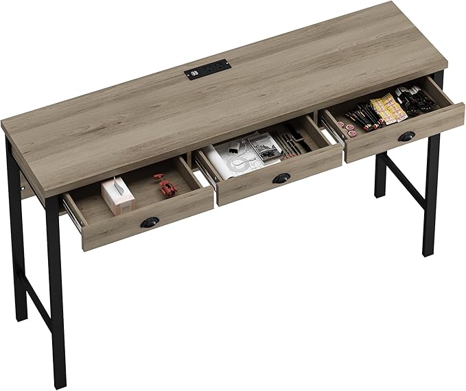 NicBex Modern Dining Table Counter Height Dining Table Set 3-Drawer Long Dining Table Set, Bar Kitchen Table Set with Circular Pu Stools for Dining Room, Easy Assemble, Brown Gray Table+Black Stool - LeafyLoom
