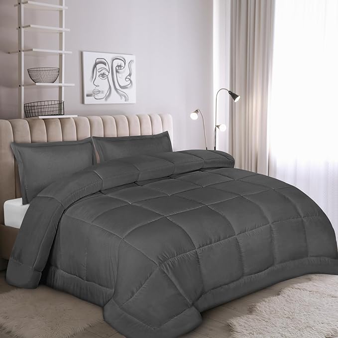 Utopia Bedding Queen Size Comforter Set with 2 Pillow Shams, Bedding Comforter Sets, Down Alternative Grey Comforter, Soft and Comfortable, Machine Washable - LeafyLoom