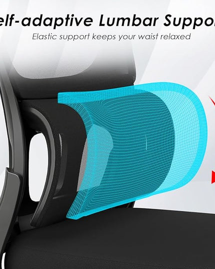 Soohow Ergonomic Home Office Chair, Mesh Desk Chair with Lumbar Support, Comfy Computer Desk Chair with Flip Armrest Rolling Wheels, Black. - LeafyLoom