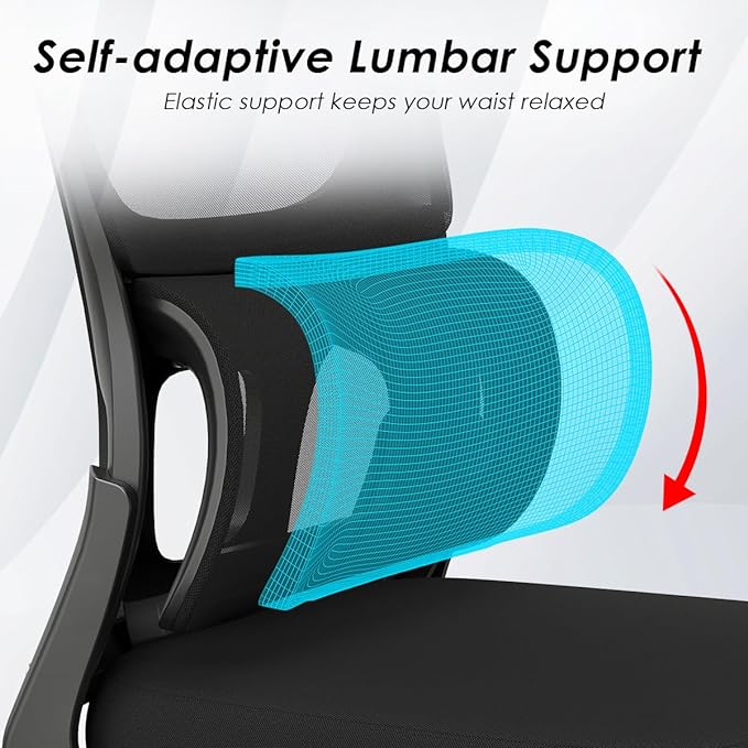 Soohow Ergonomic Home Office Chair, Mesh Desk Chair with Lumbar Support, Comfy Computer Desk Chair with Flip Armrest Rolling Wheels, Black. - LeafyLoom