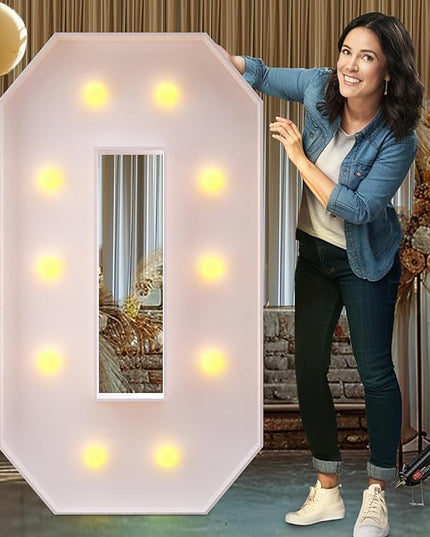 Rielmox Marquee Light Up Number 0, 4FT Large Birthday Decorations Party Decor White Anniversary Decoration w/Warm Lights for Boys Girls Kids Teens Adults - LeafyLoom