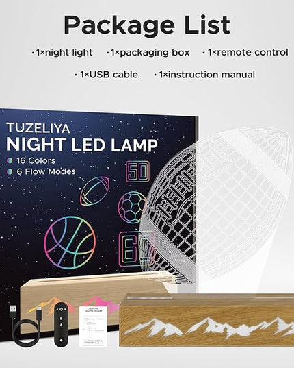 Kids Night Light Football 3D Optical Illusion Lamp with Remote Control 16 Colors Changing Football Birthday Valentine's Day Gift Idea for Sport Fan Boys Girls - LeafyLoom