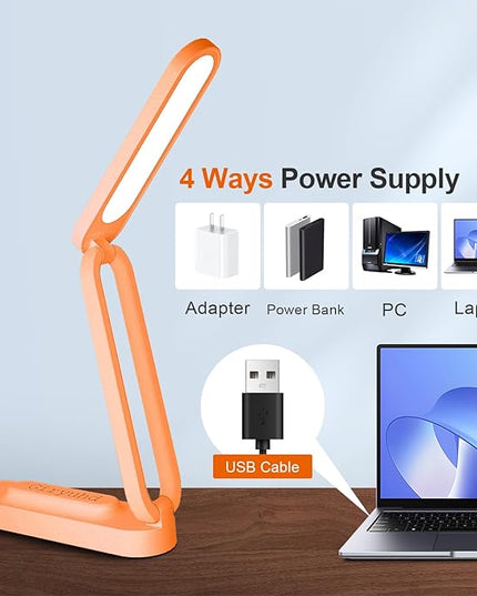 LED Desk Lamp for Office Home & Battery Operated Lamp Rechargeable Lamp Foldable & Portable Light, LED Desk Light Strip, 3 Brightness Dimmable Small Desk Lamp Reading Lamp (Orange) - LeafyLoom