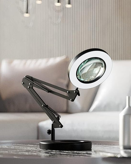 HITTI 【Upgraded】 5X LED Magnifying Lamp, 1,800 Lumens Stepless Dimmable, 3 Color Modes, 8-Diopter 4.2″ Real Glass Lens Magnifier Desk lamp, Magnifying Light and Stand for Crafts Reading Close Work - LeafyLoom