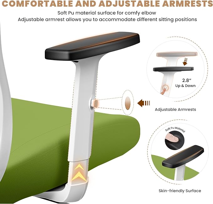 Office Chair Ergonomic Desk Chair with Adjustable Lumbar Support, Swivel Comfy Computer Chair Heavy Duty Executive Chair for Home Office - LeafyLoom