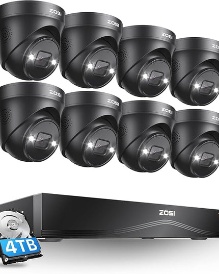 ZOSI 16CH 4K PoE Security Camera System with 4TB HDD,8pcs 8MP 4K PoE Cameras Outdoor Indoor,Person Vehicle Detection,Two-Way Talk,Spotlight Siren Alarm,Color Night Vision,8MP NVR for 24/7 Recording ZOSI