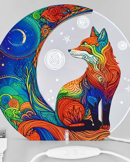Cute Fox Decor Night Light USB Powered LED Night Lights for Kids Bedroom 7 Colors LED Lamp Wooden Night Lamp for Room Decor Aesthetic Gift - LeafyLoom