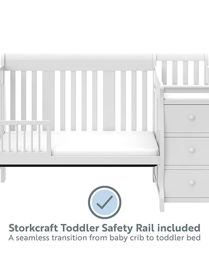 Storkcraft Portofino 5-in-1 Convertible Crib and Changer (White) – Changing-Table Combo with Drawer, Converts to Toddler Bed, Daybed Full-Size Storage Drawer - LeafyLoom