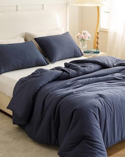 ROSGONIA Navy Blue Comforter Set Queen, 3pcs (1 Boho Blue Comforter & 2 Pillowcases) All Season Soft Bedding Lightweight Bedspread Blanket Quilt - LeafyLoom