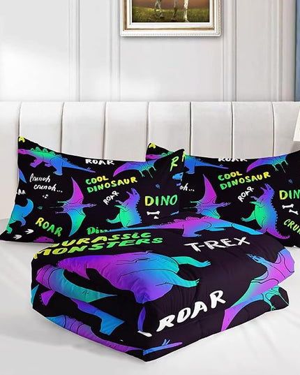 Axolotl Cartoon Dinosaur Bedding Set,Twin Size Kids Bed Set,Gradient Dinosaur Comforter Set,1 Quilt with 2 Pillowcases for Boys Girls Kids Teens Children Adults Room Decor All Season,Black - LeafyLoom