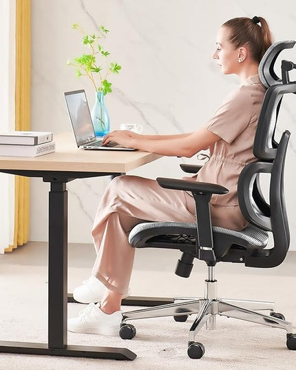Office Chair Ergonomic Desk Chair, ALL-Mesh High Back Home Office Chair Lumbar Support, Reclining Gaming Chair Adjustable Armrests Headrest, Big and Tall Swivel Computer Chair 330LBS (Grey) - LeafyLoom