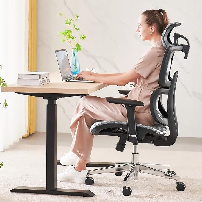 Office Chair Ergonomic Desk Chair, ALL-Mesh High Back Home Office Chair Lumbar Support, Reclining Gaming Chair Adjustable Armrests Headrest, Big and Tall Swivel Computer Chair 330LBS (Grey) - LeafyLoom