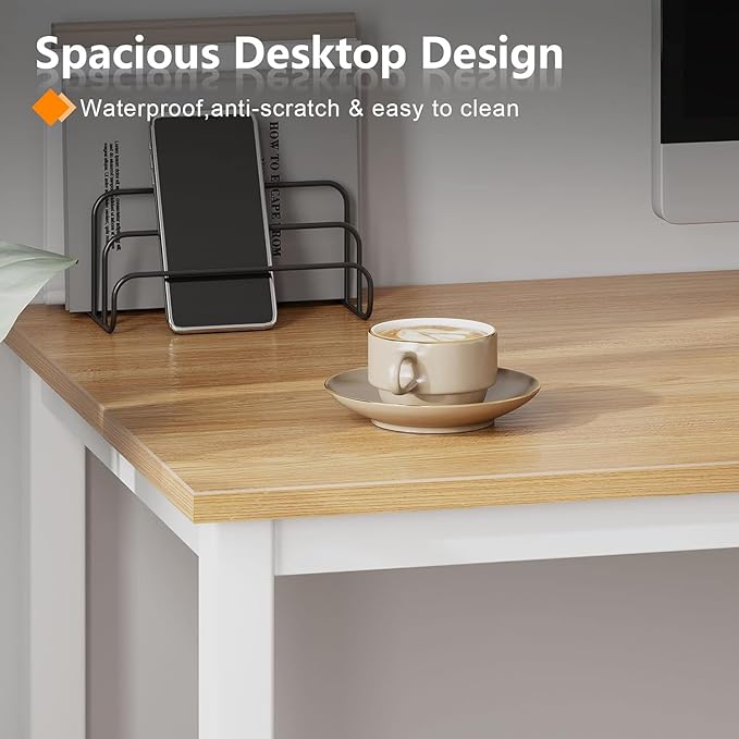 sogesfurniture Computer Office Desk Computer Table with BIFMA Certification Sturdy Office Desk Writing Desk,Teak&Black,BHUS-AC3BW-8040 - LeafyLoom