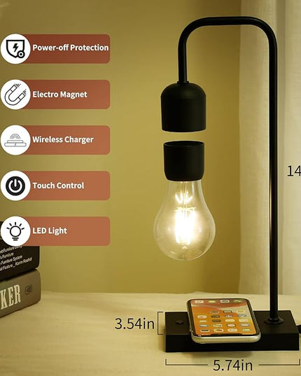 Floating Lamp with Wireless Phone Charger & LED Light Bulb Floating in The Air Freely Unique Magnetic Levitating Cloud Desk Lamp Home Decor & Gift for Friends Families - LeafyLoom
