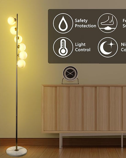6 Globe Floor Lamp, Using Medieval Modern Floor Lamps, Including Frosted Glass lampshades and Modern Gold Floor Lamps with Light Bulbs, Living Room, Bedroom, and Office Decorations - LeafyLoom