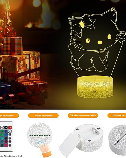 Cute Cat Night Light Anime Charater 16 Color Change Decor Kitty Lamp with Remote,Kitty Night Light Gifts for Christmas Birthday Boys Girls - LeafyLoom