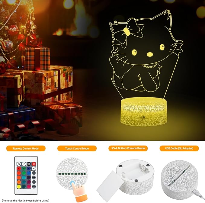 Cute Cat Night Light Anime Charater 16 Color Change Decor Kitty Lamp with Remote,Kitty Night Light Gifts for Christmas Birthday Boys Girls - LeafyLoom