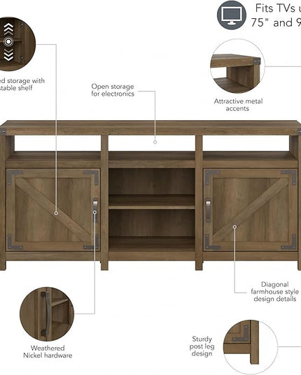 Bush Furniture Knoxville Farmhouse Stand for 75 Inch TV, Living Room Media Console with Storage, 65W, Reclaimed Pine - LeafyLoom