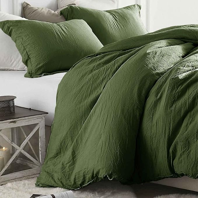 ETDIFFE Green King Size Comforter Set, 3 Piece Dark Olive Aesthetic Modern Bedding Set - All Season Soft & Lightweight Microfiber Down Alternative Comforter Bed Set with 2 Pillow Shams for Women Men - LeafyLoom