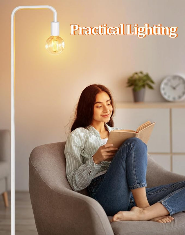 QiMH Industrial Floor Lamp for Living Room, Farmhouse Metal Standing Lamp, Modern Tall Lamp Light for Bedroom Office Minimalist Home Decor(E26 Socket, Foot Switch), White - LeafyLoom